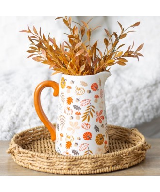 Autumn Leaves And Pumpkins Ceramic Flower Jug