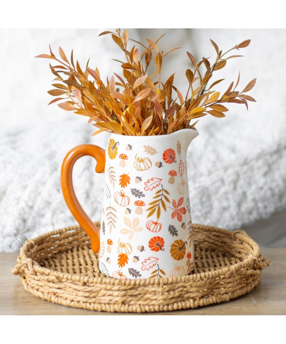 Autumn Leaves And Pumpkins Ceramic Flower Jug