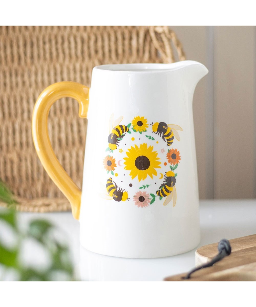 Summer Bee And Sunflower Ceramic Flower Jug