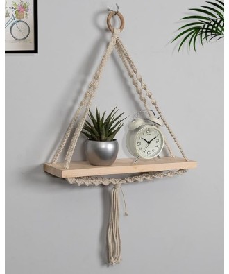 Macrame Wall Hanging Wood Floating Storage Shelf