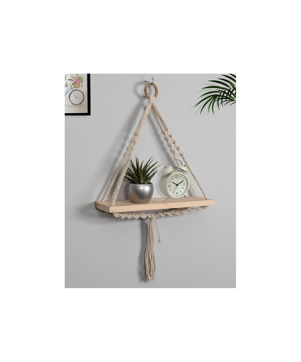 Macrame Wall Hanging Wood Floating Storage Shelf