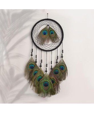 Wooden Peacock Feather Dream Catcher