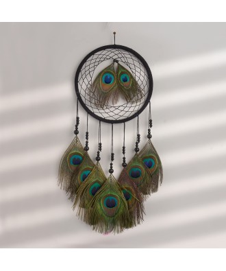 Wooden Peacock Feather Dream Catcher