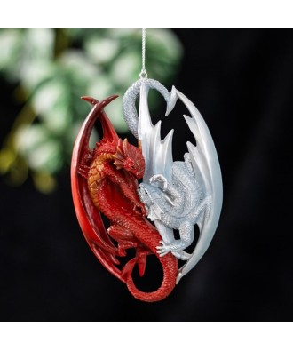 Fire And Ice Dragon Hanging Ornament By Anne Stokes