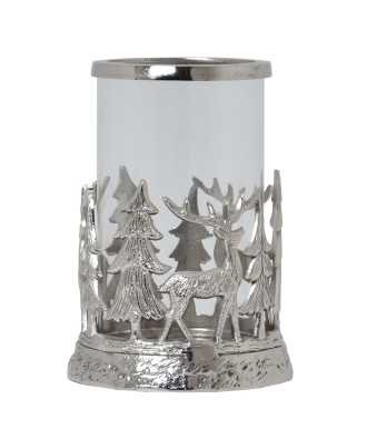 Silver Stag Scene Hurricane Lantern