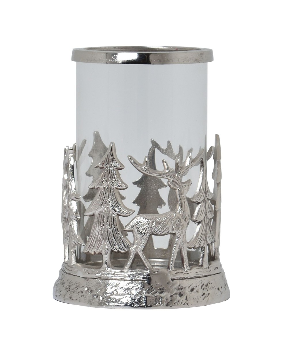 Silver Stag Scene Hurricane Lantern