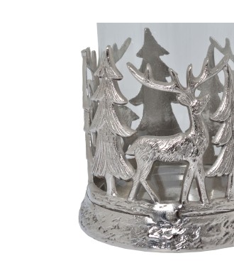 Silver Stag Scene Hurricane Lantern