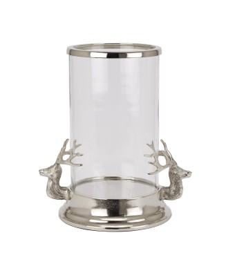 Silver Stag Heads Hurricane Lantern