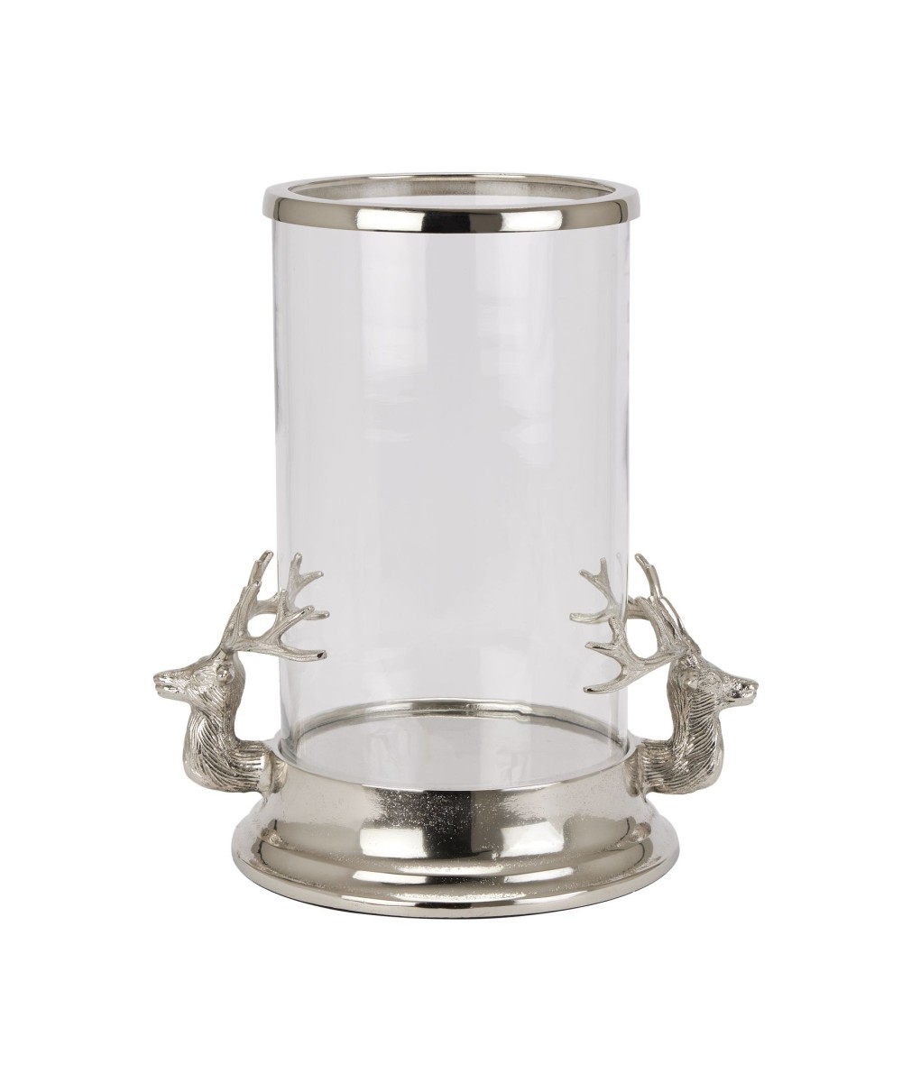 Silver Stag Heads Hurricane Lantern