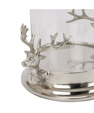 Silver Stag Heads Hurricane Lantern