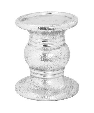 Silver Punch Faced Ceramic Large Candle Holder