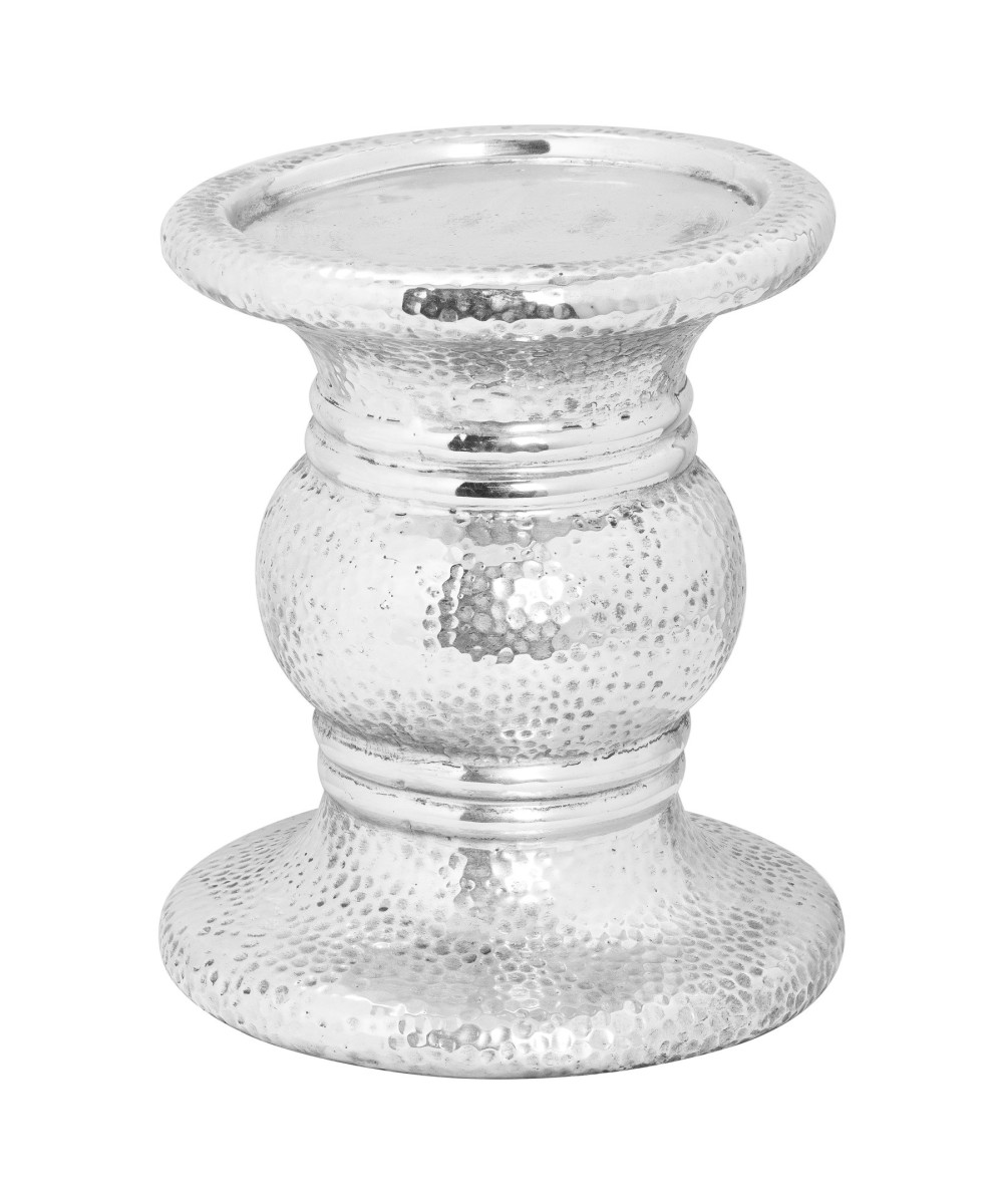 Silver Punch Faced Ceramic Large Candle Holder