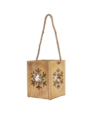 Natural Wooden Large Snowflake Tealight Candle Holder