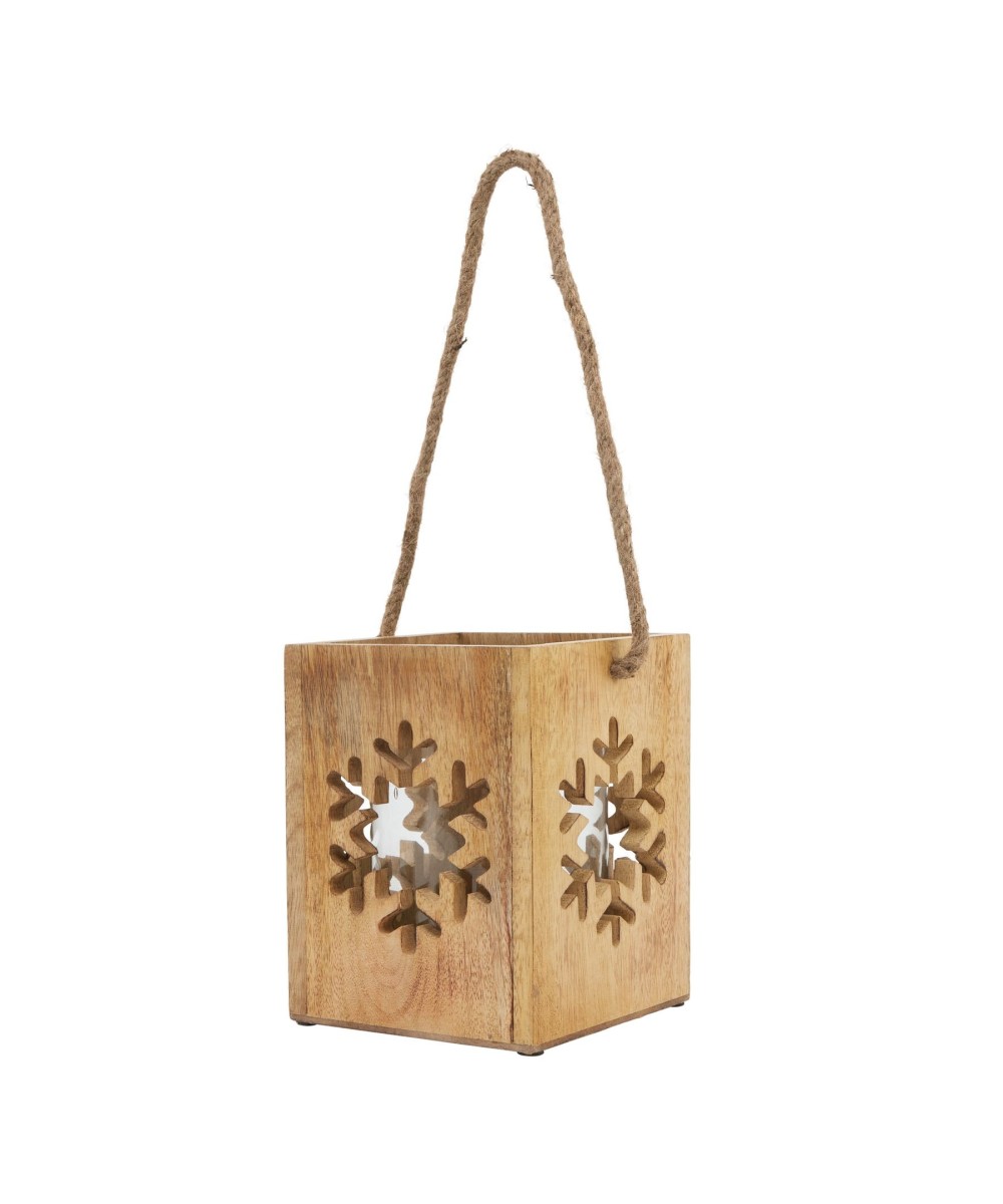 Natural Wooden Large Snowflake Tealight Candle Holder