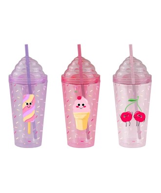Ice Cream Double Wall Tumbler With Straw