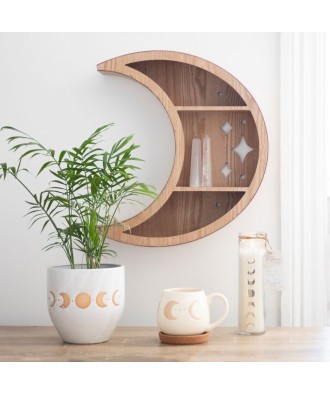 Wooden Crescent Moon Wall Shelf