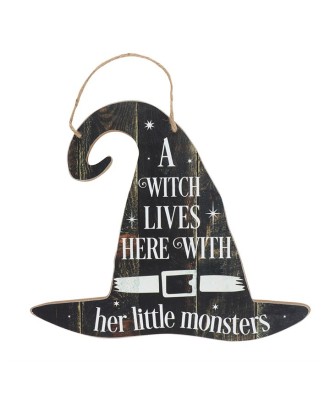 A Witch Lives Here Hanging Mdf Sign