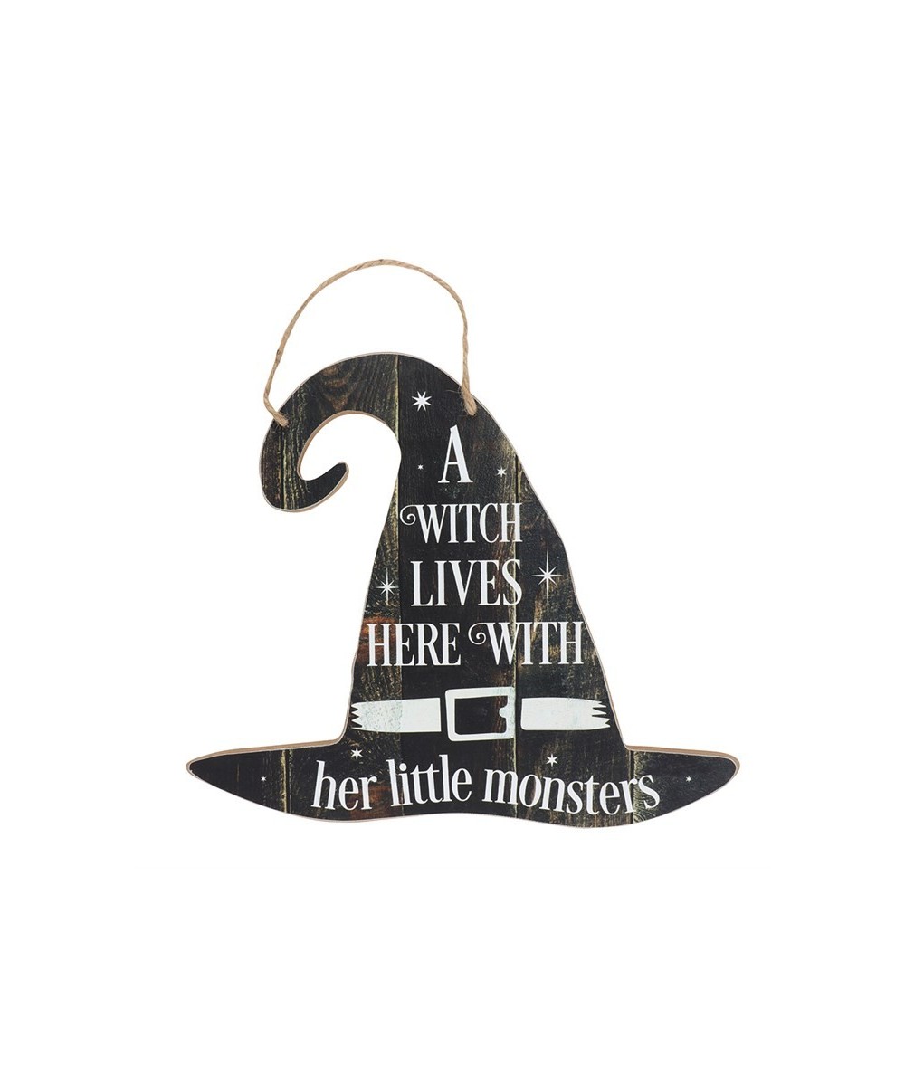 A Witch Lives Here Hanging Mdf Sign
